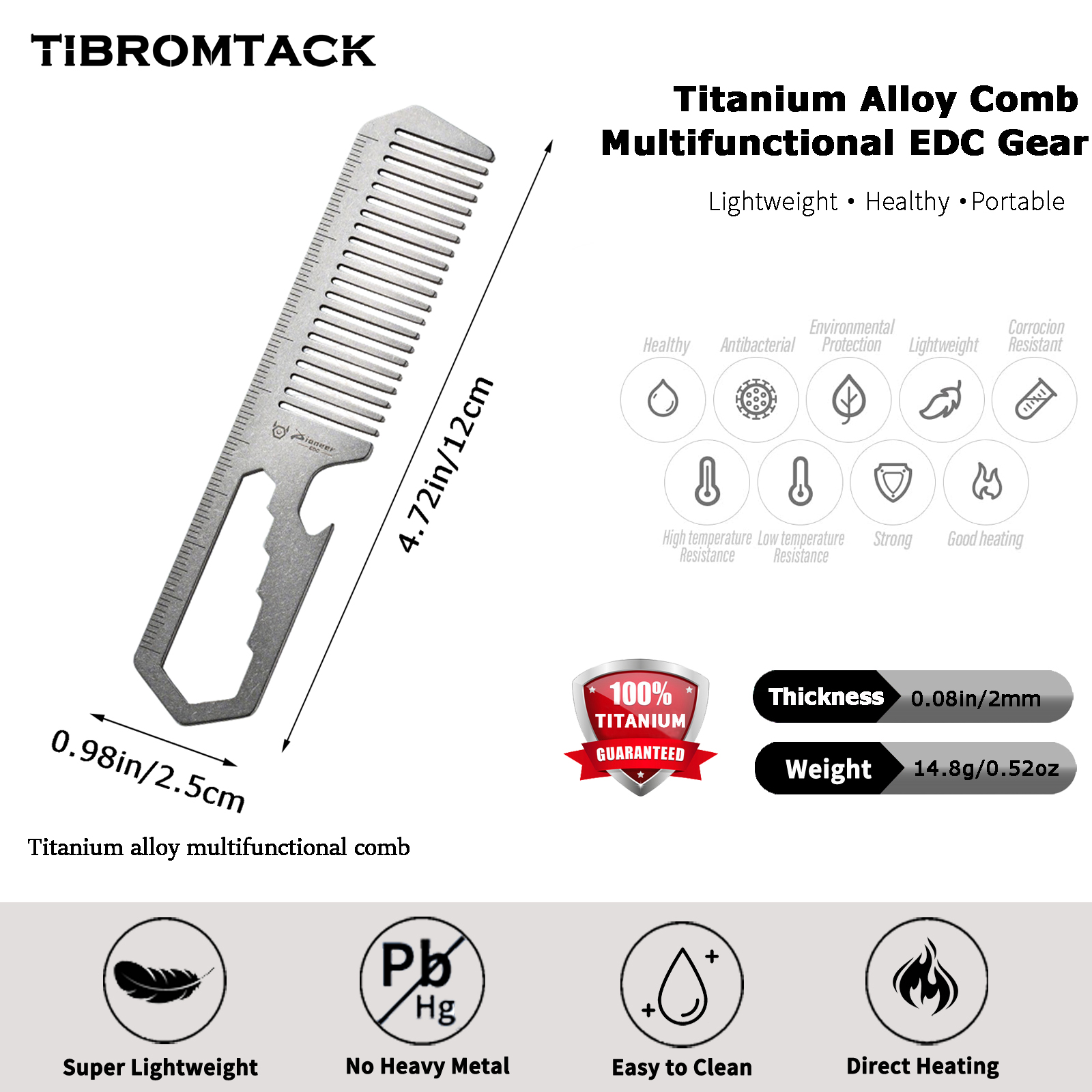 TIBROMTACK Titanium 4-in-1 EDC - Comb Pocket Titanium recension och pris